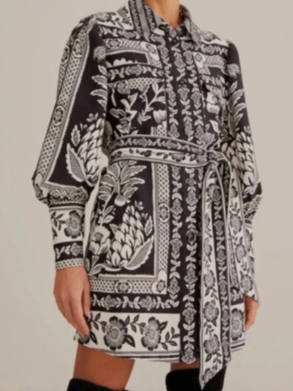 Farm Rio Black Pineapple Garden Long Sleeve Shirtdress - Size M - Picture 2 of 2